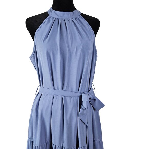 Pretty Garden Womens Halter Neck Tiered Maxi Dress Size S Waist Tie Light Blue - Picture 7 of 13